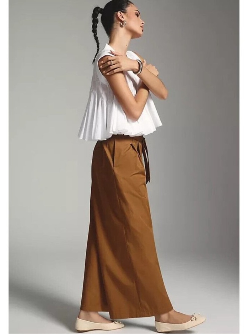 Anthropologie Exquise Pants Pleated Tie-Front Trousers in Copper Size Small - Picture 3 of 12